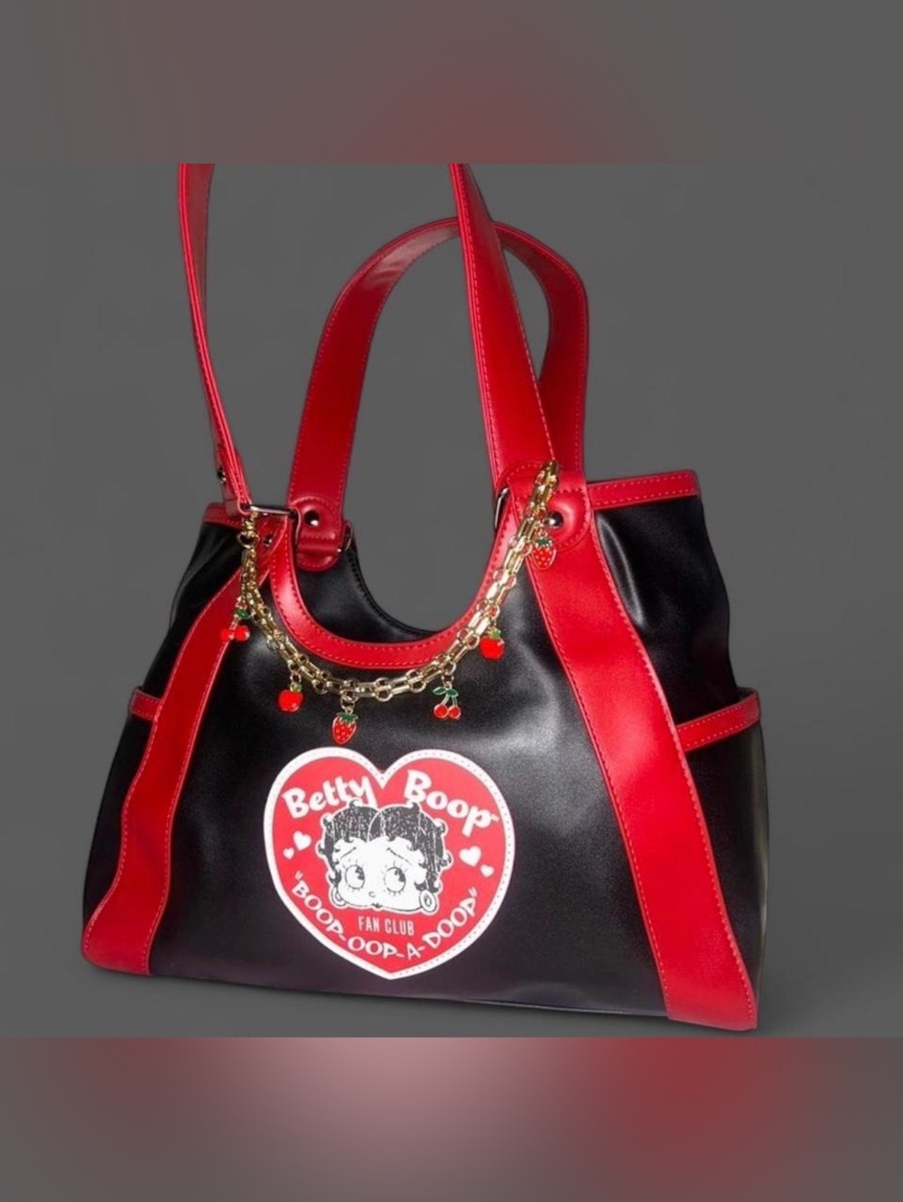 Betty Boop Black and Red Shoulder Bag with Charm Chain